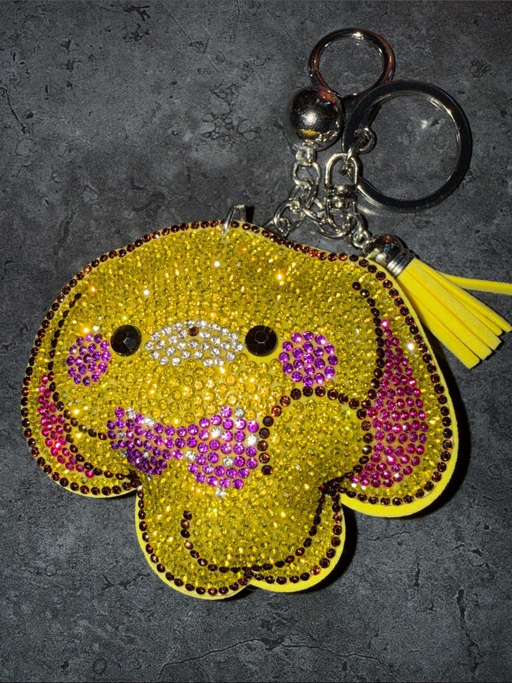 Yellow Jeweled Elephant Keychain Tassel Accessory